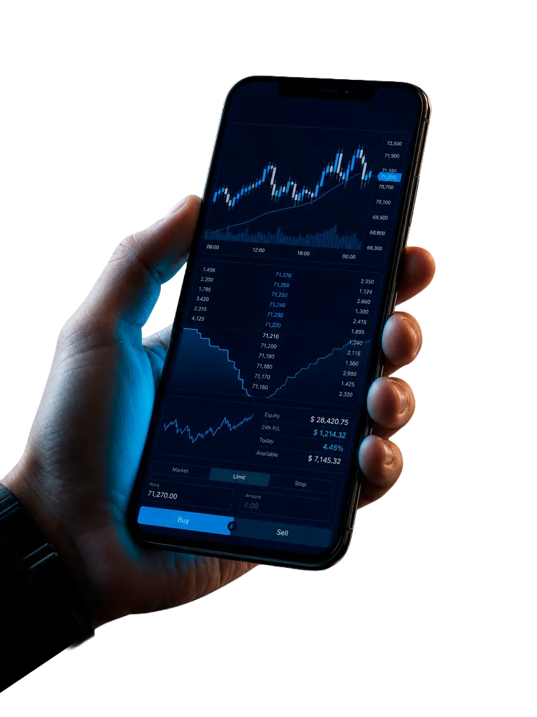 Inex AI mobile trading app on a smartphone